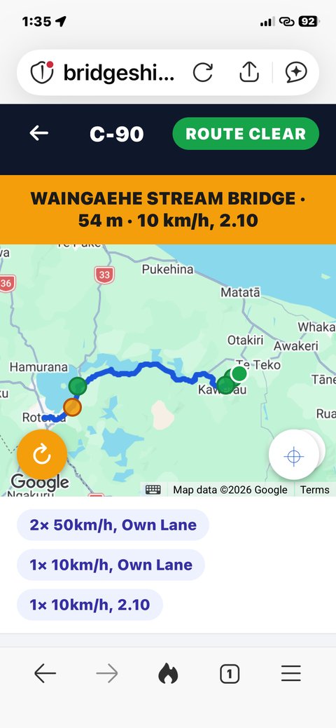 Bridge Shield driver app showing an advance alert for an upcoming restricted bridge, with its exact speed and lane position